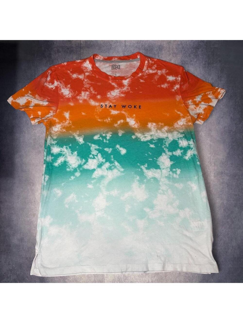 RSQ Collective orange, teal, and white tie-dye t-shirt